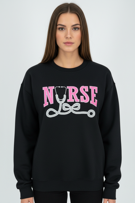 Black Embroidered Nurse Sweatshirt