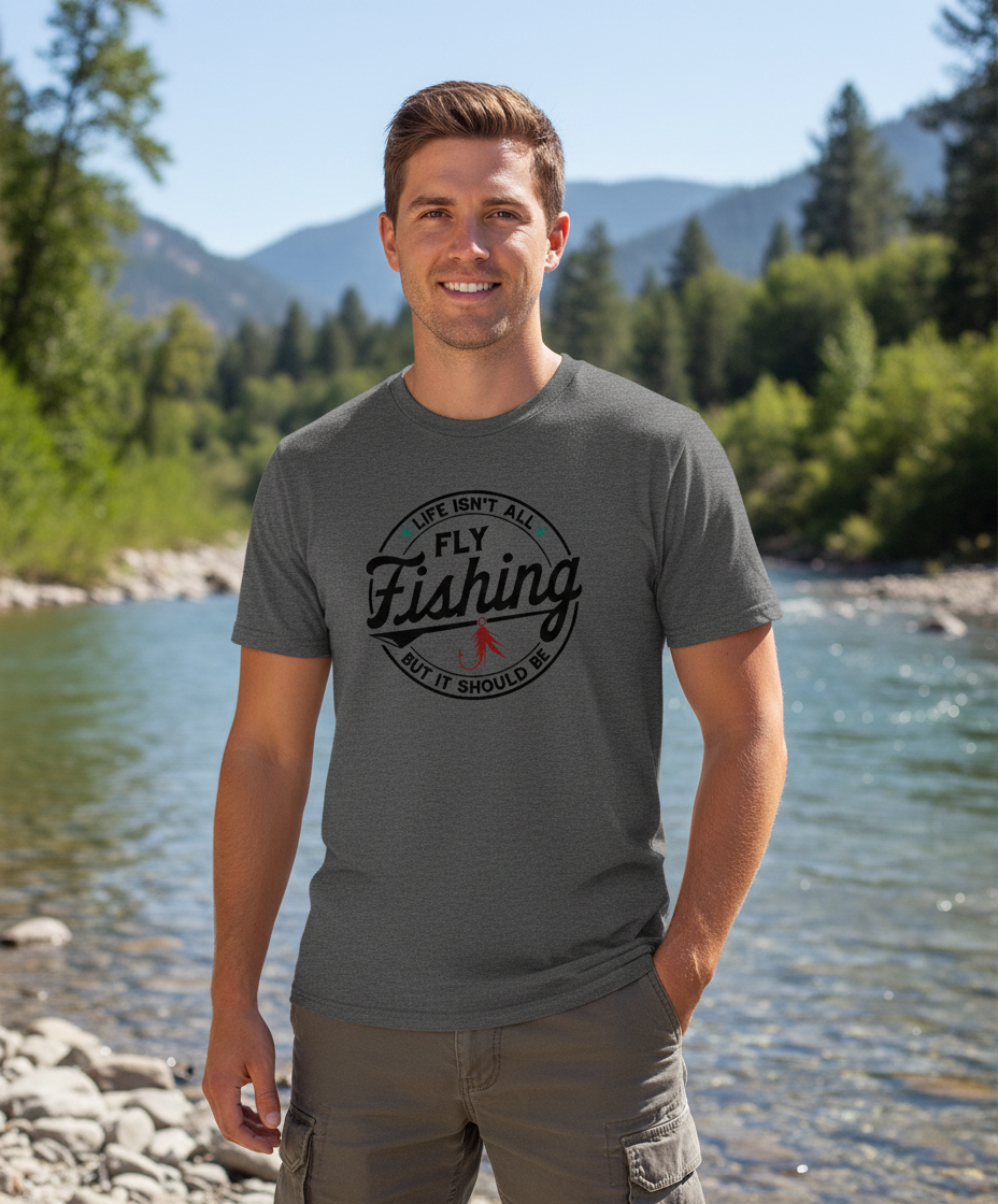 Charcoal grey fly fishing t-shirt