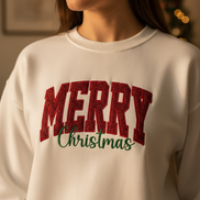 Close-up of white Gildan sweatshirt
