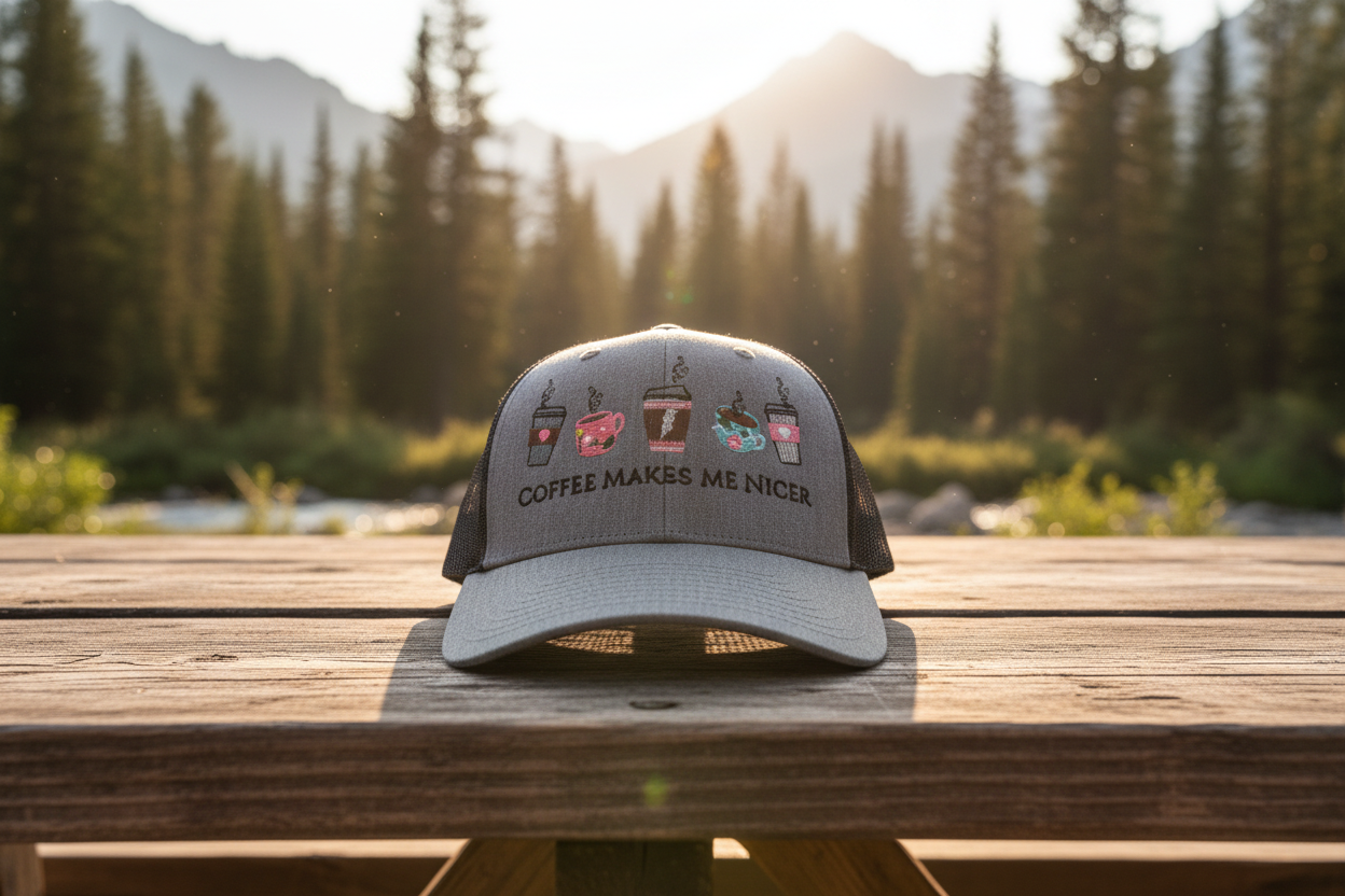 Coffee Makes Me Nicer Hat Outdoor Forward Facing