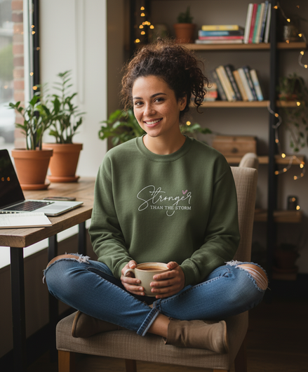 Stronger Than The Storm military green sweatshirt