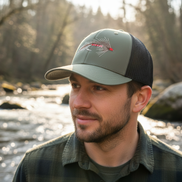Embroidered Fly Fishing Hat on Model