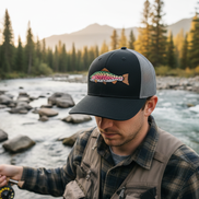 Embroidered Rainbow Trout Hat on Model