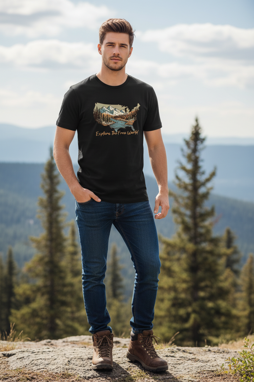 Explore The World Adventure Map T-Shirt - Black