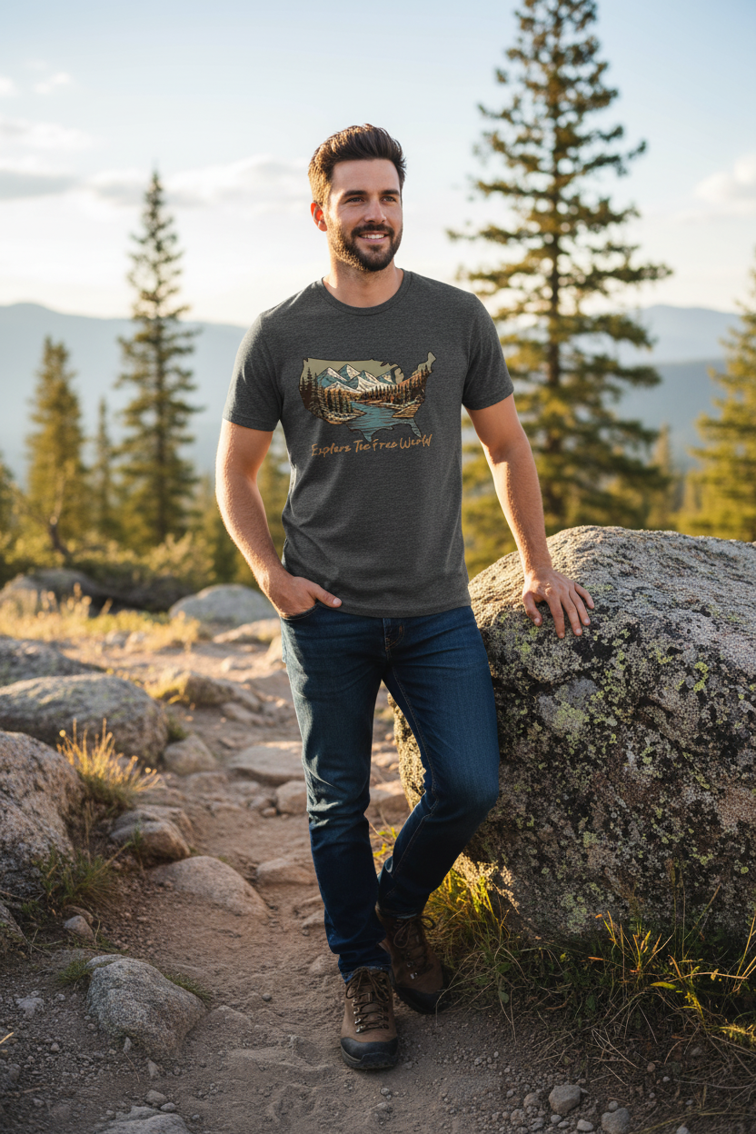 Explore The World Adventure Map T-Shirt - Dark Heather