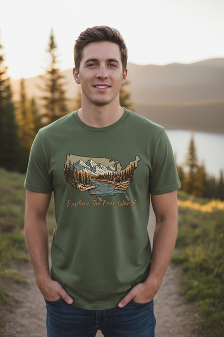 Explore The World Adventure Map T-Shirt - Military Green