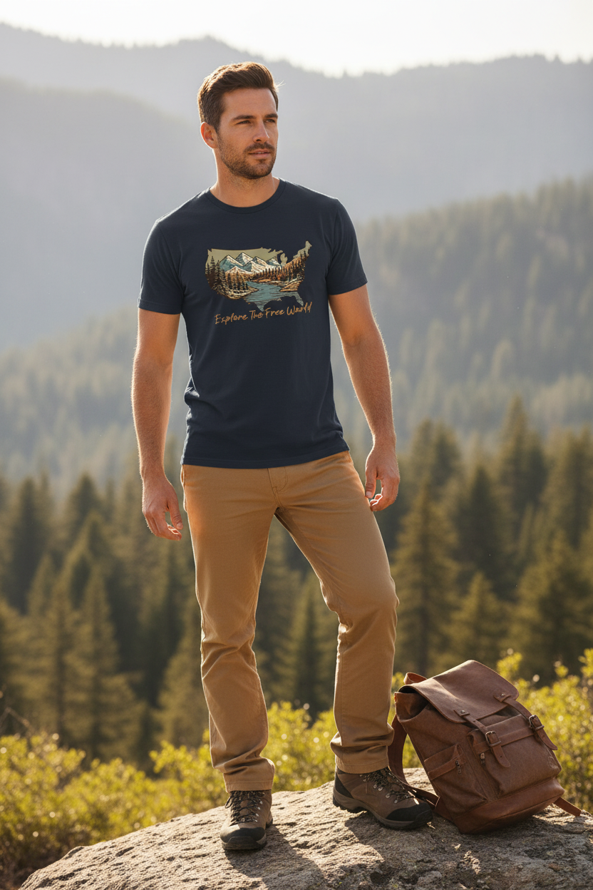 Explore The World Adventure Map T-Shirt - Navy