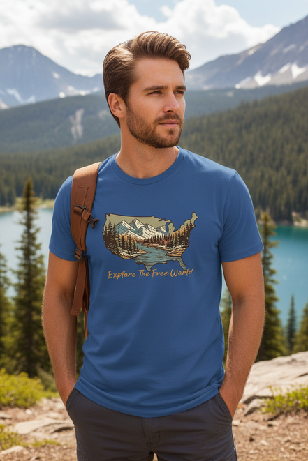 Explore The World Adventure Map T-Shirt - Royal Blue
