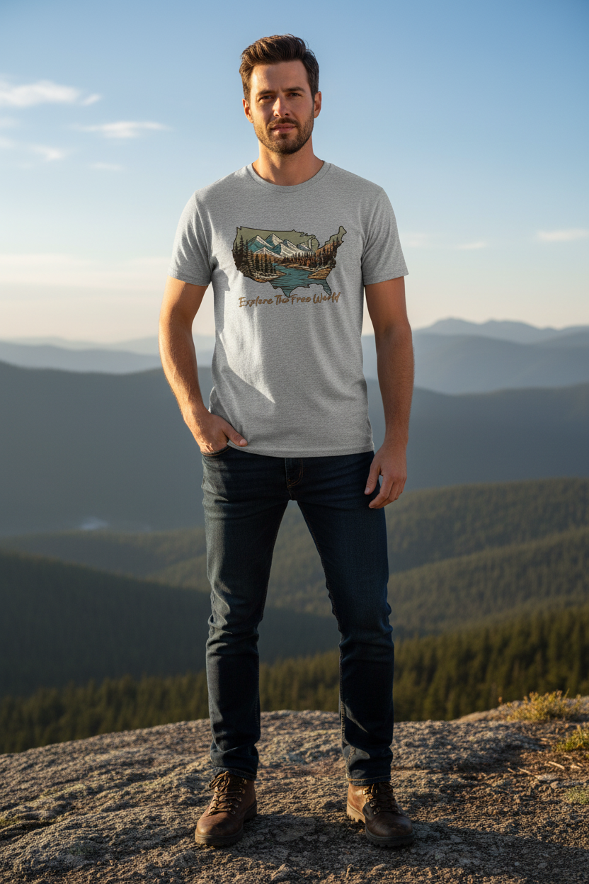 Explore The World Adventure Map T-Shirt - Sports Grey