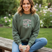 military green everything in moderation except coffee embroidered sweatshirt