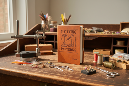 Fly Tying Patterns Journal on Antique Desk