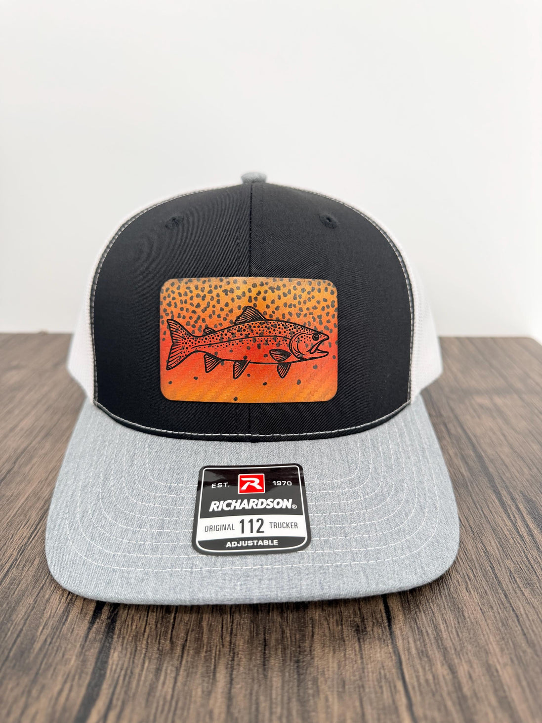 Cutthroat Trout Hat, Richardson 112 Trucker Cap, Engraved Trout Leatherette Patch, Fly Fishing Gift for Him, Angler Hat