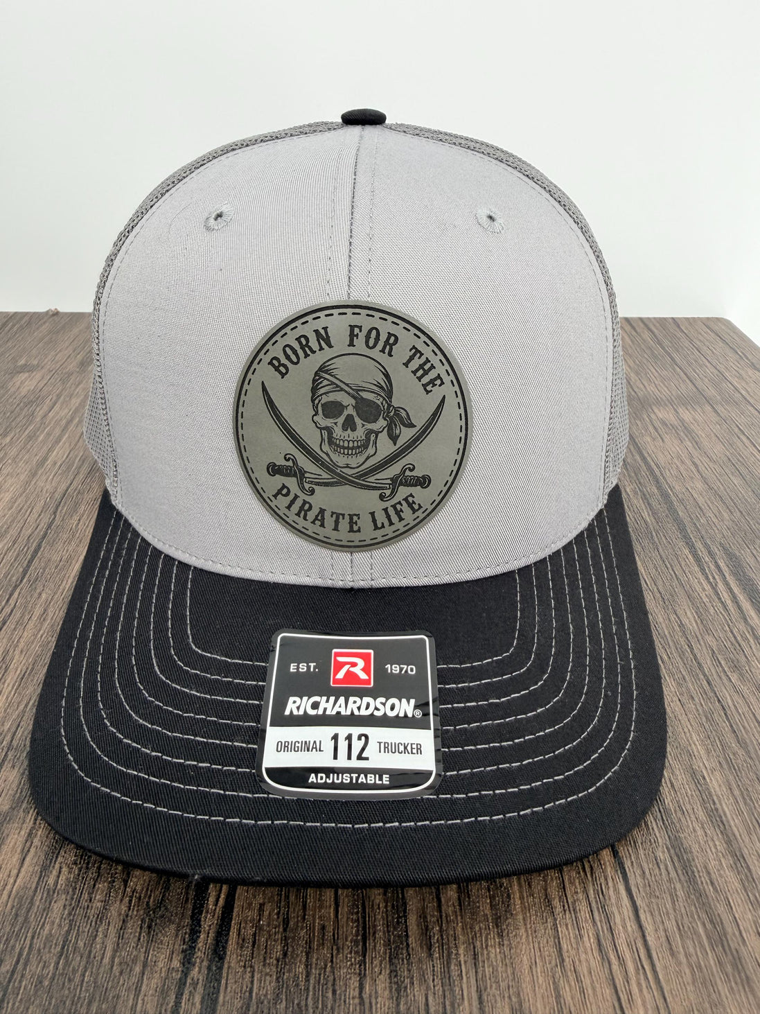 Pirate Hat, Jolly Roger Trucker Hat, Richardson 112 Hat, Skull and Crossbones Hat, Leather Patch Hat, Pirate Gift for Men