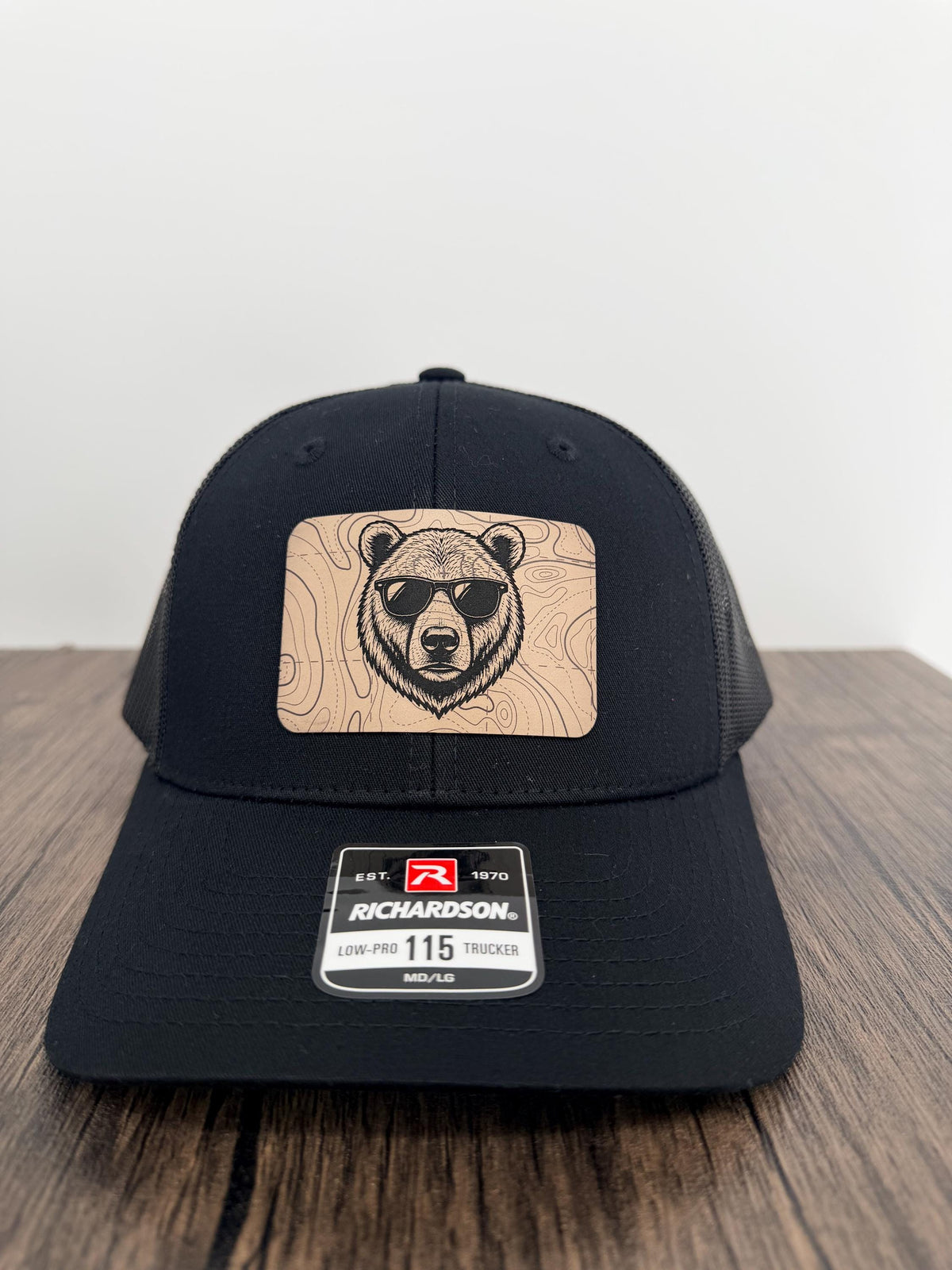 Bear Hat, Bear Trucker Hat, Richardson 112 Hat, Bear with Sunglasses, Leatherette Patch Hat, Outdoorsman Gift for Men
