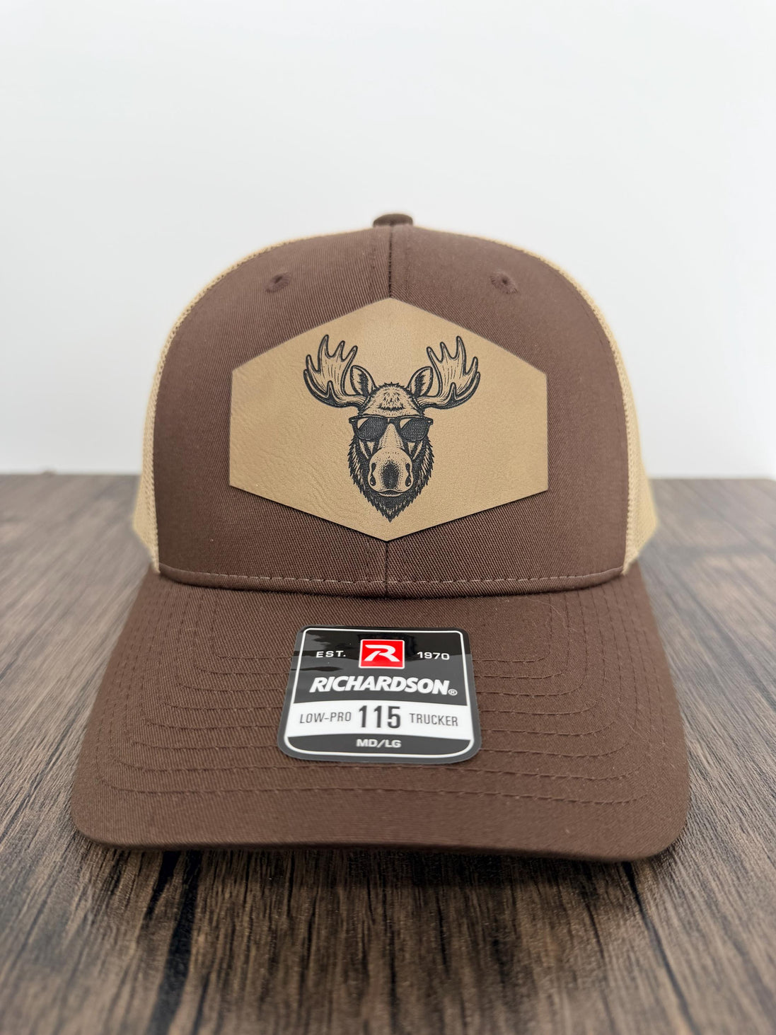 Moose Hat, Richardson 115 Trucker Hat, Moose with Sunglasses Hat, Leatherette Patch Hat, Outdoorsman Gift for Men