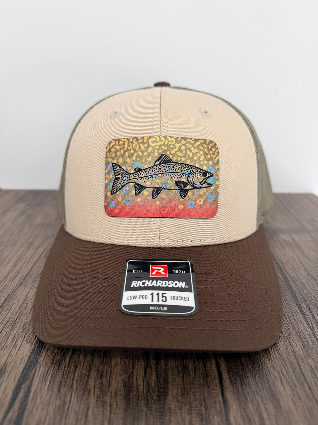Brook Trout Hat, Richardson 115 Trout Fishing Hat, Leatherette Patch Trucker Cap, Fly Fishing Gift for Him, Angler Hat