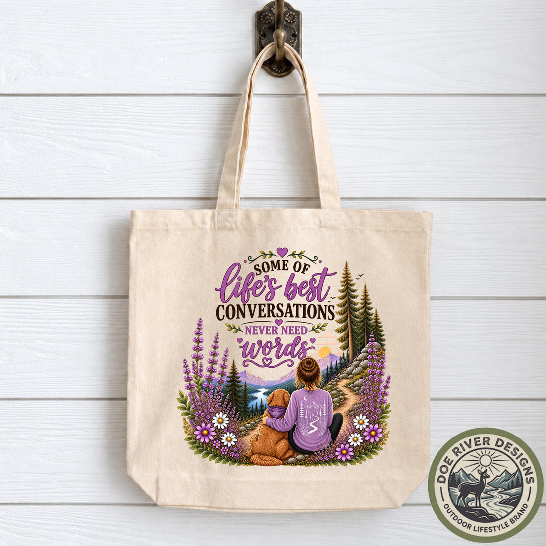 Dog Lover Tote Bag, Some of Lifes Best Conversations Never Need Words, Dog Mom Gift, Mountain Dog Tote, Outdoorsy Gift for Her