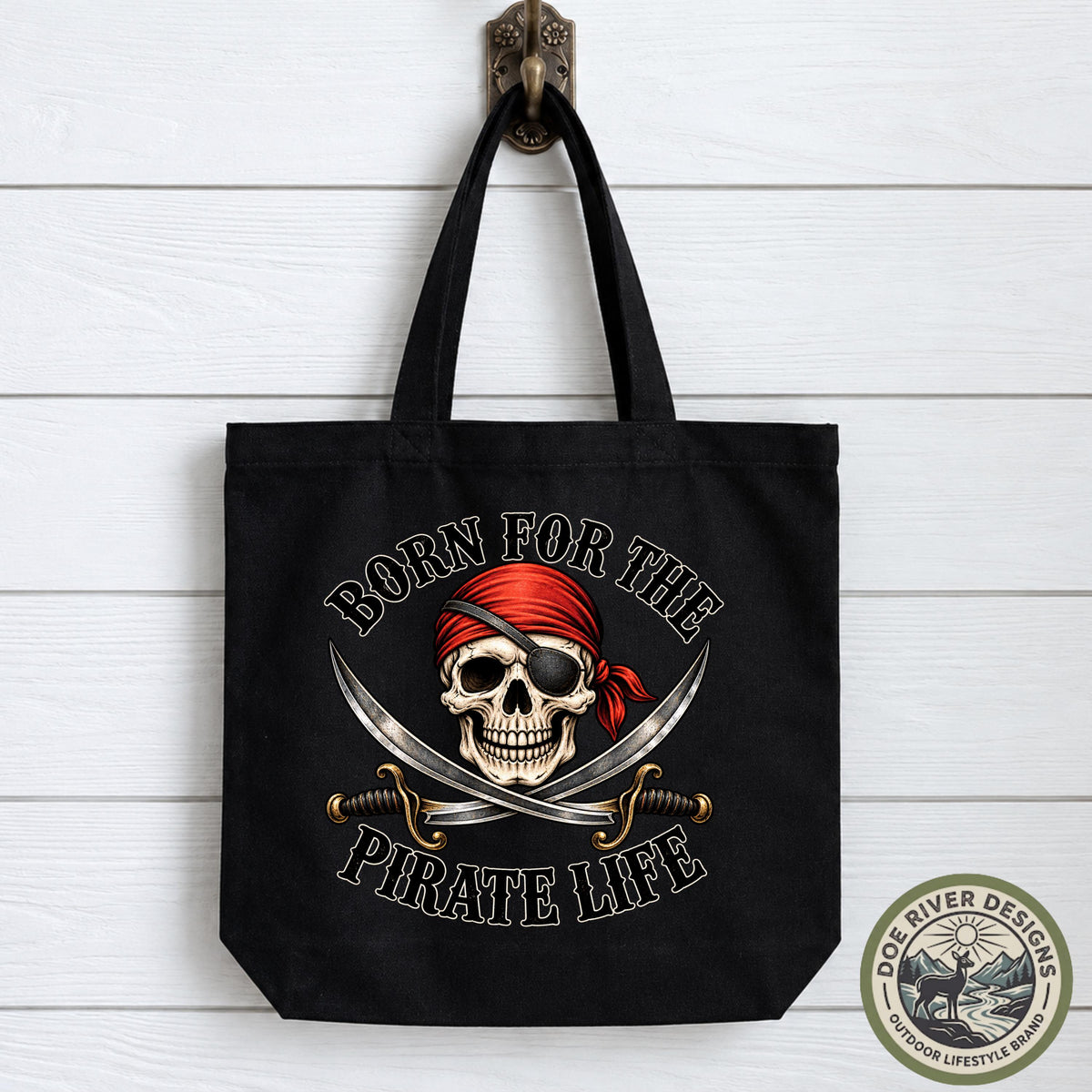 Pirate Tote Bag, Born for the Pirate Life, Pirate Skull Bag, Jolly Roger Tote, Skull and Crossbones Bag, Pirate Gift