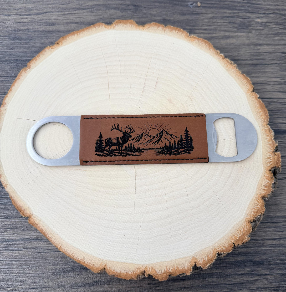 Elk Bottle Opener, Laser Engraved Leatherette Opener, Elk Hunter Gift, Mountain Wildlife Gift, Hunting Gift for Men, Outdoorsman Gift