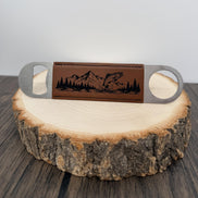 Fly Fishing Bottle Opener, Laser Engraved Leatherette Opener, Fly Fisherman Gift, Fishing Gift for Men, Angler Gift, Mountain River Gift