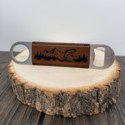 Fly Fishing Bottle Opener, Laser Engraved Leatherette Opener, Fly Fisherman Gift, Fishing Gift for Men, Angler Gift, Mountain River Gift