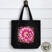 Breast Cancer Awareness Tote Bag, Floral Pink Ribbon Tote, Breast Cancer Gift, Cancer Support Bag, Canvas Tote Bag