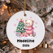 Personalized Teddy Bear Christmas Ornament, Custom Name Ornament, Girl Christmas Ornament, Pink Bear Ornament, Baby First Ornament