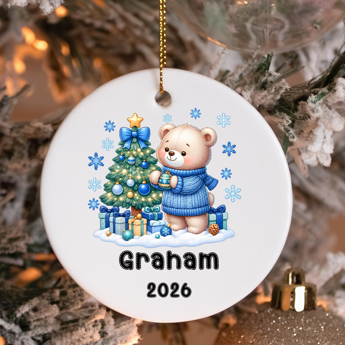Personalized Baby Boy Christmas Ornament, Blue Teddy Bear Ornament, Custom Name Ornament, Kids Christmas Keepsake, Boy Christmas Gift