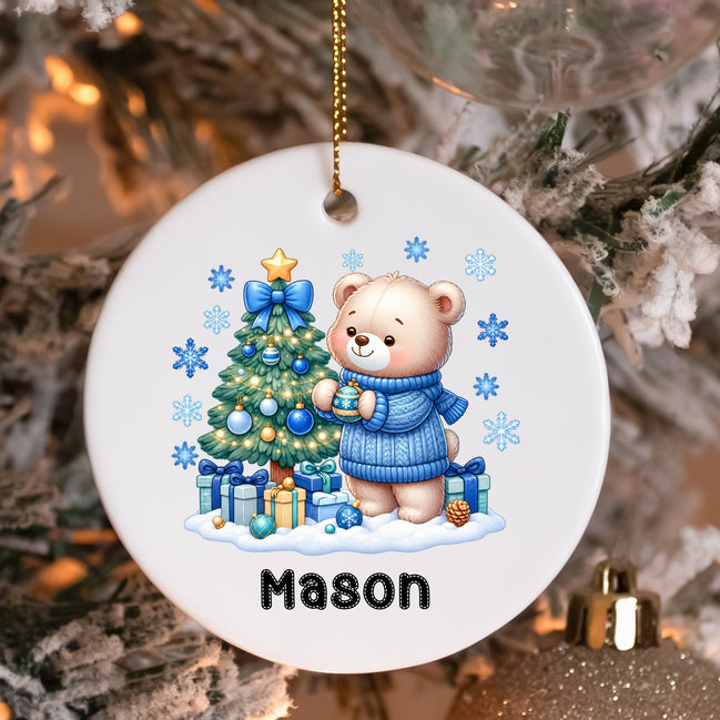 Personalized Baby Boy Christmas Ornament, Blue Teddy Bear Ornament, Custom Name Ornament, Kids Christmas Keepsake, Boy Christmas Gift
