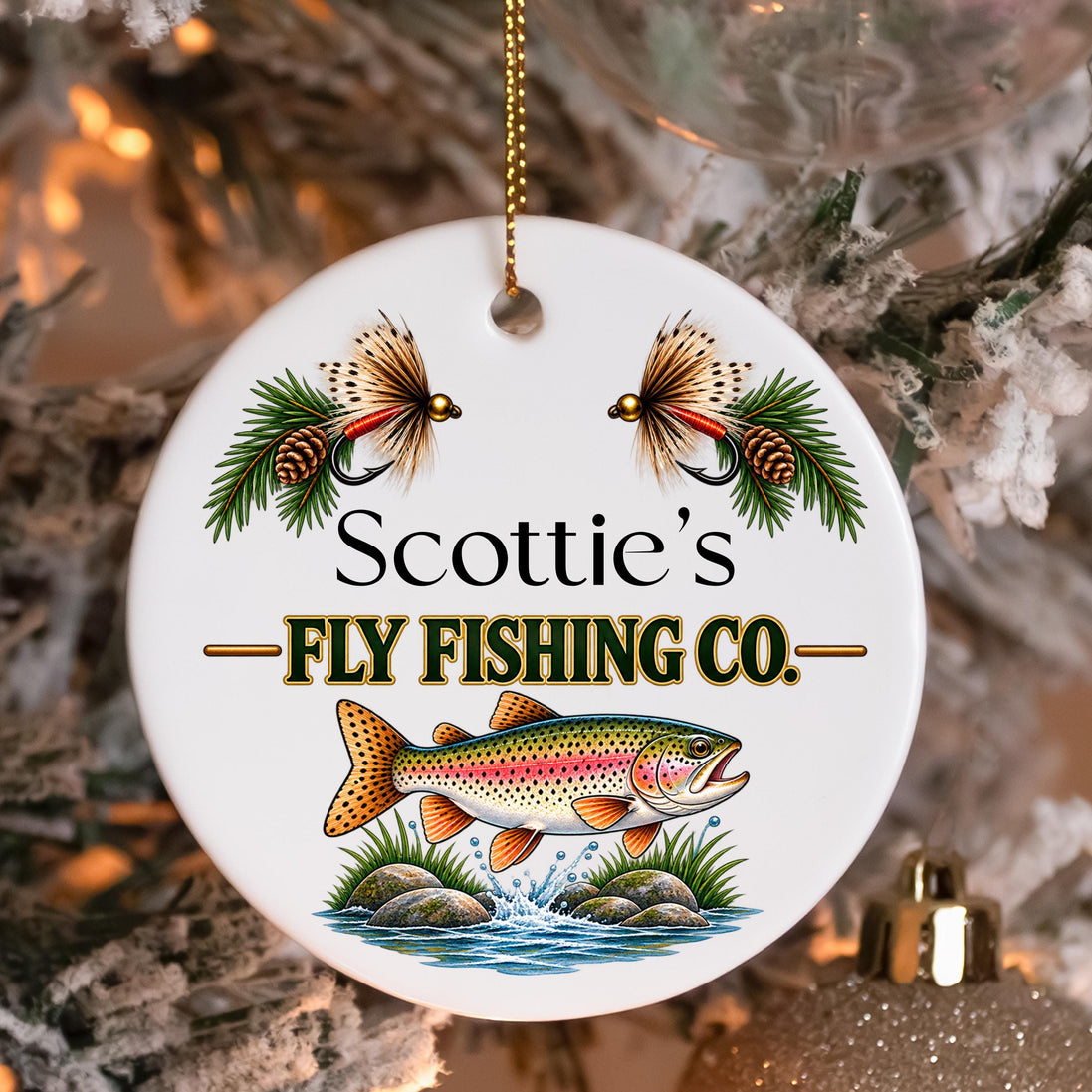 Personalized Fly Fishing Ornament, Rainbow Trout Christmas Ornament, Custom Name Fisherman Gift, Angler Gift, Fishing Christmas Keepsake
