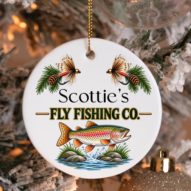 Personalized Fly Fishing Ornament, Rainbow Trout Christmas Ornament, Custom Name Fisherman Gift, Angler Gift, Fishing Christmas Keepsake