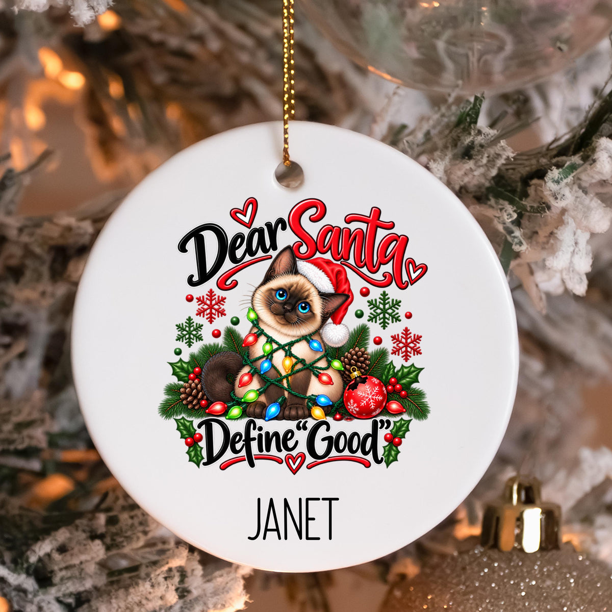 Personalized Siamese Cat Christmas Ornament, Custom Name Cat Ornament, Siamese Cat Gift, Funny Cat Ornament, Cat Lover Christmas Gift