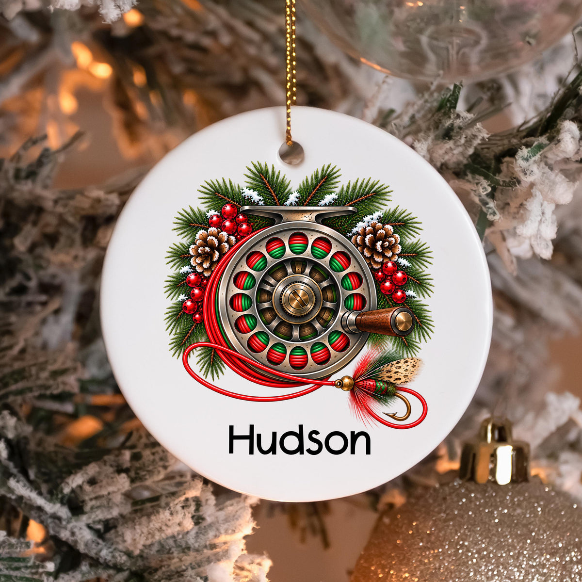 Personalized Fly Fishing Ornament, Fishing Reel Christmas Ornament, Custom Name Fisherman Gift, Fly Fishing Gift, Angler Christmas Keepsake