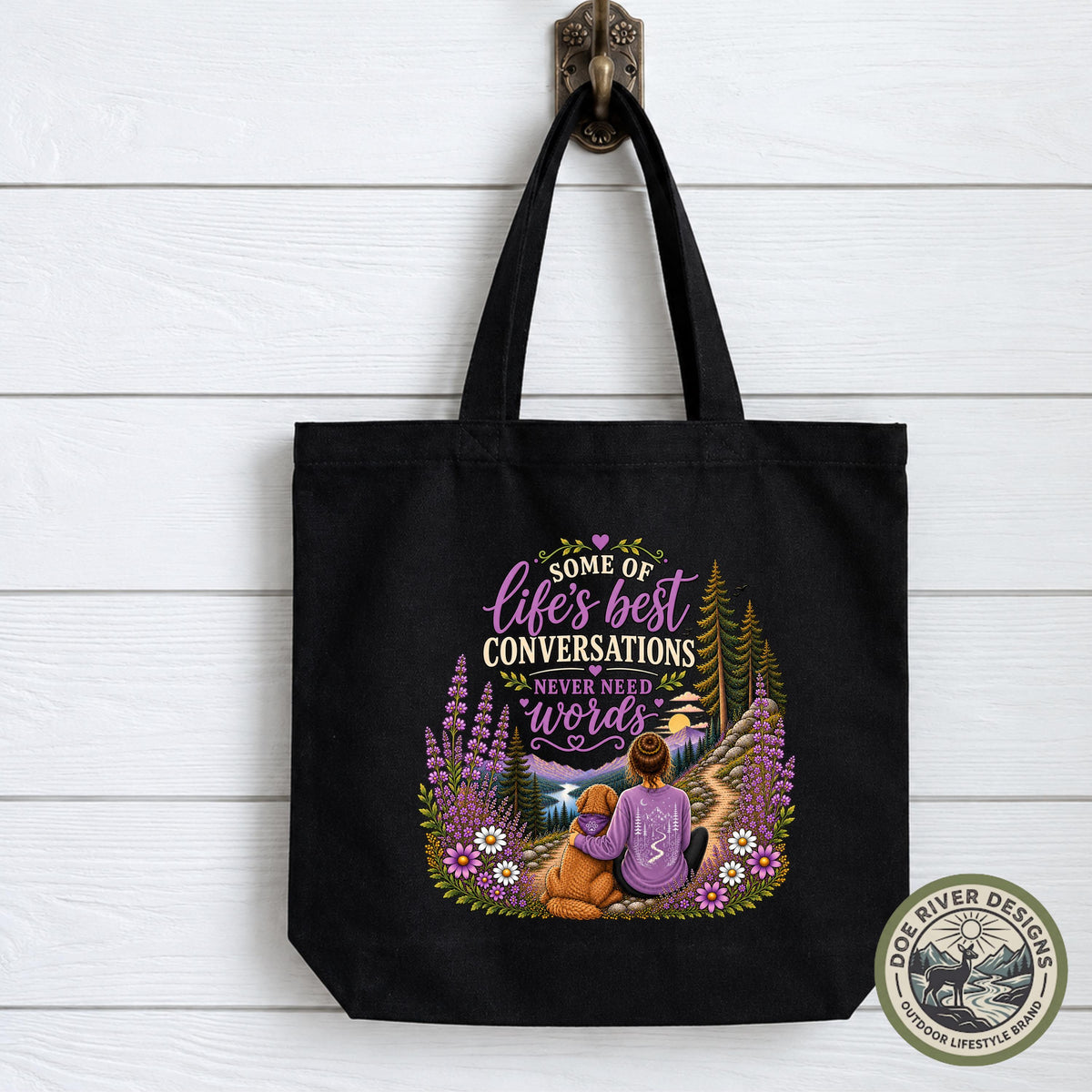 Dog Lover Tote Bag, Some of Lifes Best Conversations Never Need Words, Dog Mom Gift, Mountain Dog Tote, Outdoorsy Gift for Her