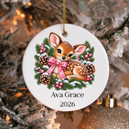 Personalized Baby Deer Christmas Ornament, Custom Name Fawn Ornament, Woodland Christmas Keepsake, Baby Girl Ornament, Deer Christmas Gift