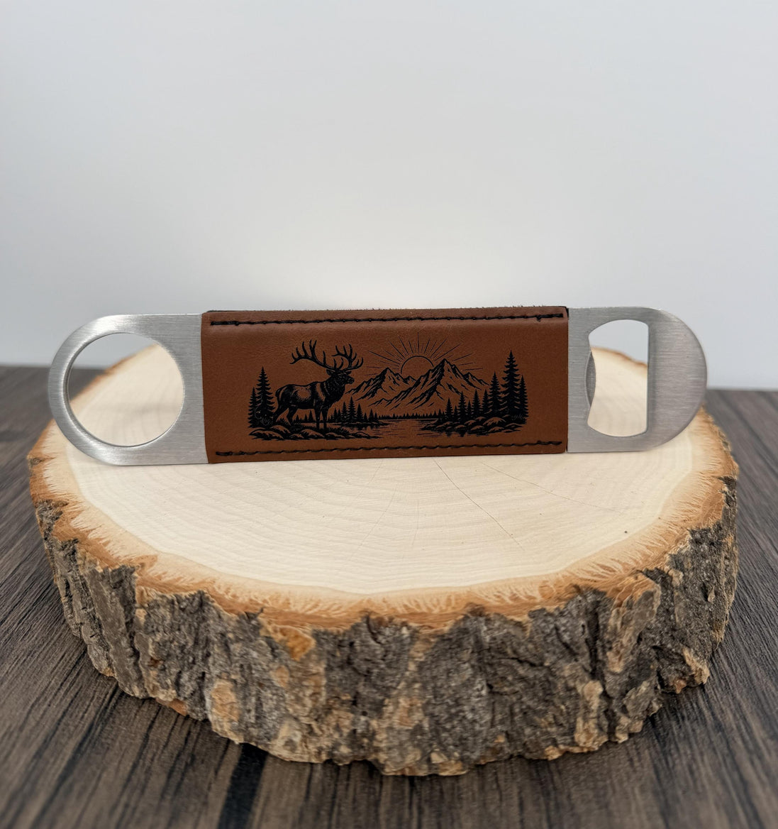 Elk Bottle Opener, Laser Engraved Leatherette Opener, Elk Hunter Gift, Mountain Wildlife Gift, Hunting Gift for Men, Outdoorsman Gift