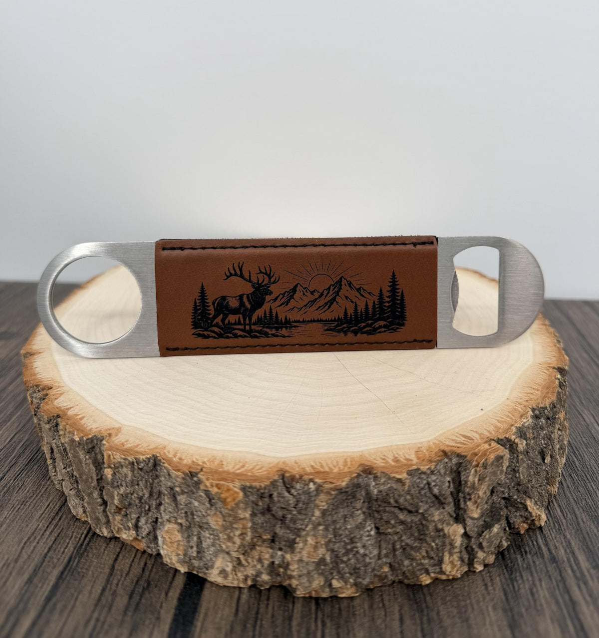 Elk Bottle Opener, Laser Engraved Leatherette Opener, Elk Hunter Gift, Mountain Wildlife Gift, Hunting Gift for Men, Outdoorsman Gift