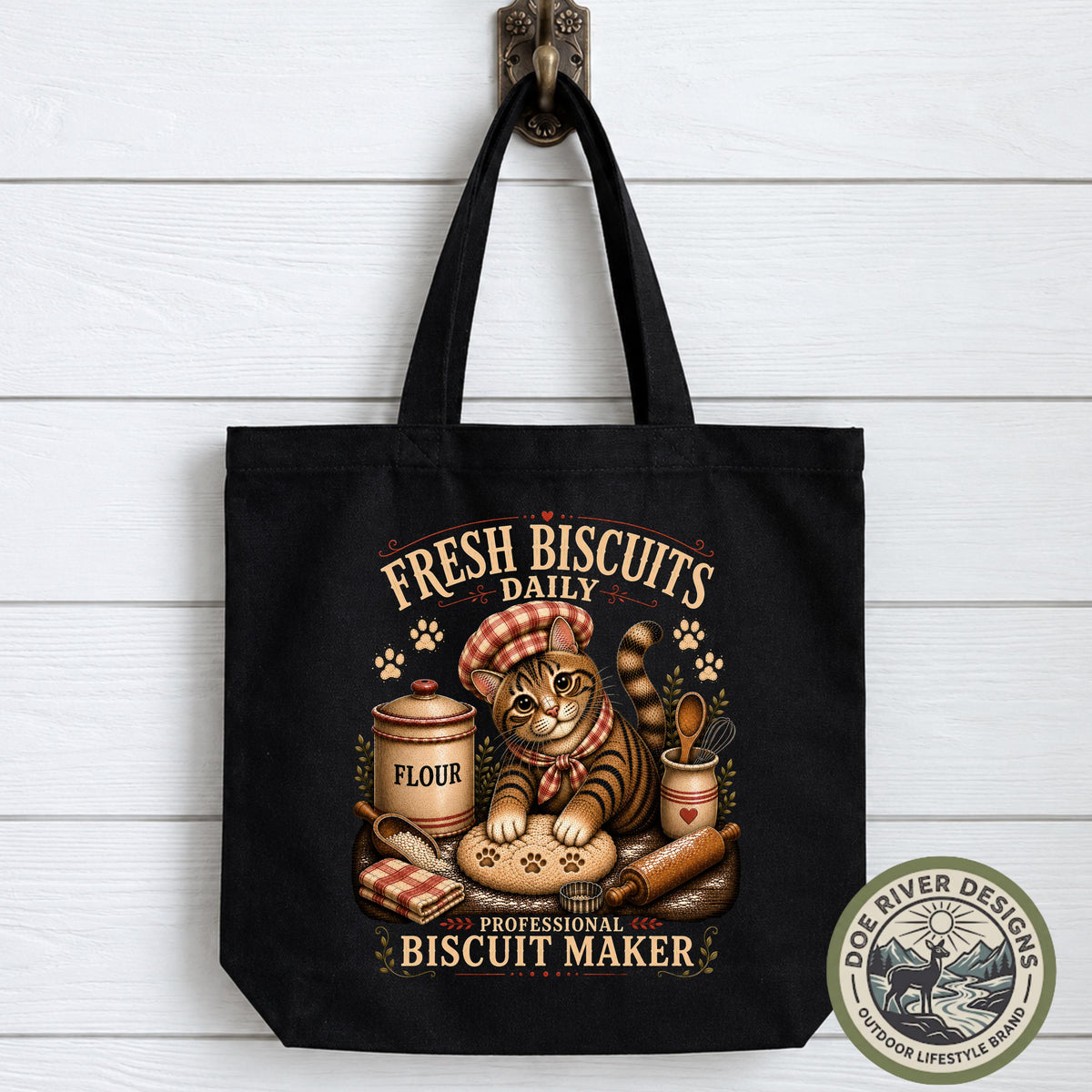 Cat Tote Bag, Fresh Biscuits Biscuit Maker, Funny Cat Tote, Cat Lover Gift, Cat Mom Gift, Kitty Biscuits Bag, Cat Bakery Tote