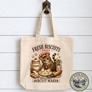 Cat Tote Bag, Fresh Biscuits Biscuit Maker, Funny Cat Tote, Cat Lover Gift, Cat Mom Gift, Kitty Biscuits Bag, Cat Bakery Tote