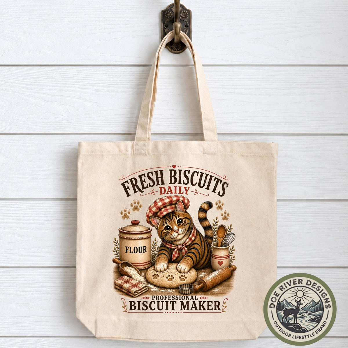 Cat Tote Bag, Fresh Biscuits Biscuit Maker, Funny Cat Tote, Cat Lover Gift, Cat Mom Gift, Kitty Biscuits Bag, Cat Bakery Tote