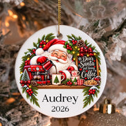 Personalized Coffee Christmas Ornament, Santa Coffee Ornament, Custom Name Ceramic Ornament, Coffee Lover Gift, Christmas Keepsake