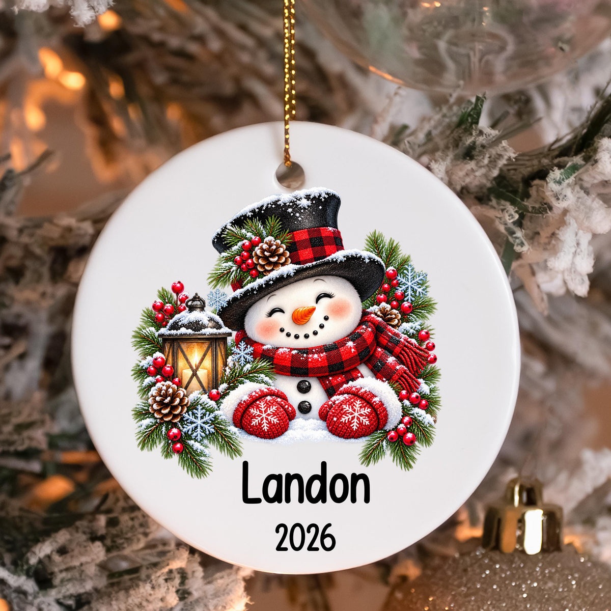 Personalized Snowman Christmas Ornament, Custom Name Ceramic Ornament, Snowman Keepsake, Kids Christmas Gift, Holiday Ornament