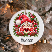 Personalized Christmas Gnome Ornament, Custom Name Ceramic Ornament, Gnome Christmas Gift, Holiday Keepsake, Personalized Christmas Gift
