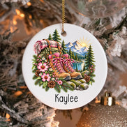 Personalized Hiking Ornament, Hiking Boots Christmas Ornament, Custom Name Hiker Gift, Mountain Lover Gift, Outdoor Adventure Keepsake