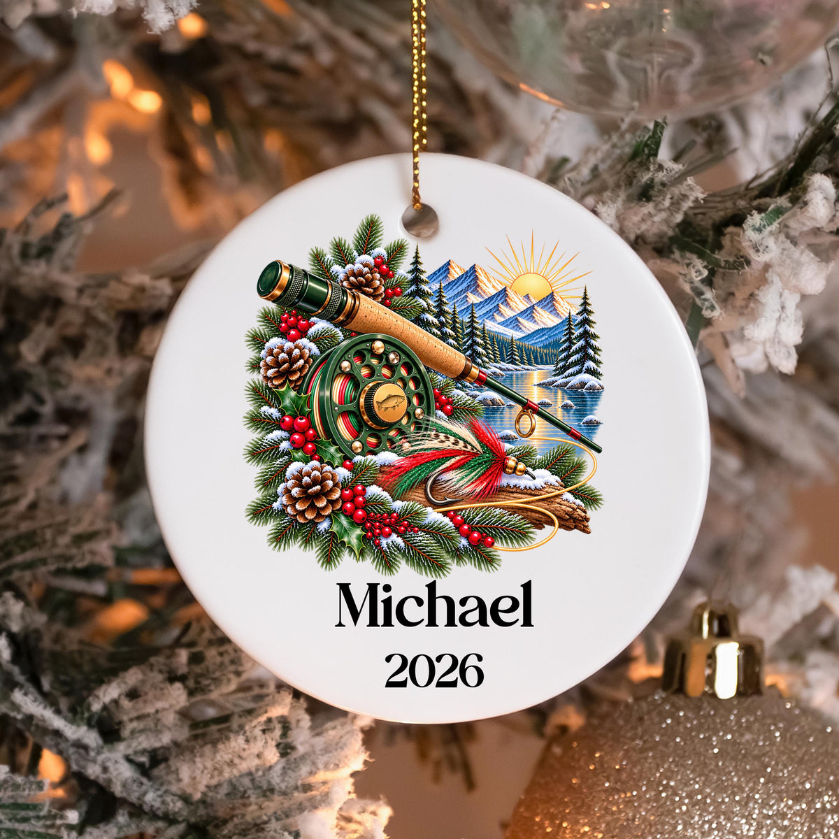 Personalized Fly  Fishing Ornament, Fishing Rod Christmas Ornament, Custom Name Fisherman Gift, Angler Gift, Fishing Keepsake, Fishing Gift