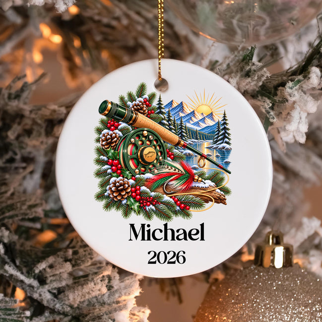 Personalized Fly  Fishing Ornament, Fishing Rod Christmas Ornament, Custom Name Fisherman Gift, Angler Gift, Fishing Keepsake, Fishing Gift