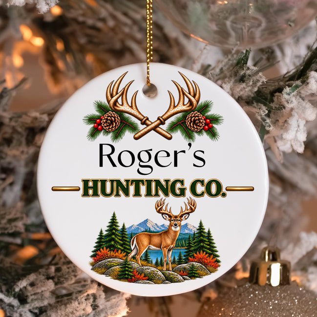 Personalized Hunting Ornament, Custom Name Deer Hunter Christmas Ornament, Hunting Gift for Men, Buck Ornament, Outdoorsman Christmas Gift