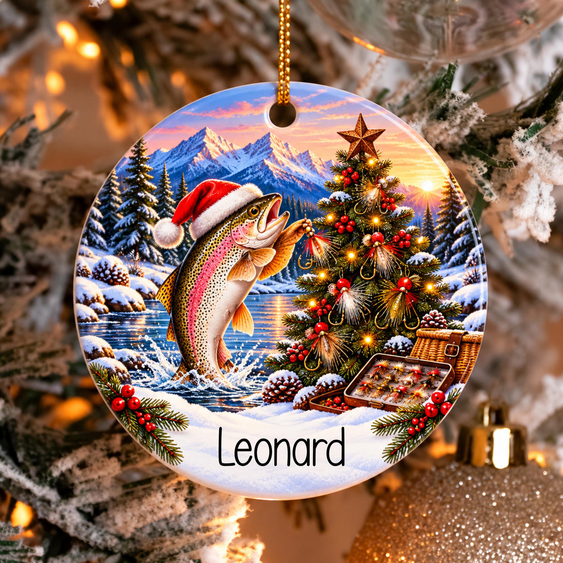 Personalized Fishing Christmas Ornament, Rainbow Trout Ornament, Custom Name Fisherman Gift, Angler Christmas Keepsake, Fishing Gift