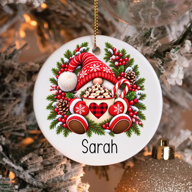 Personalized Christmas Gnome Ornament, Custom Name Ceramic Ornament, Gnome Christmas Gift, Holiday Keepsake, Personalized Christmas Gift
