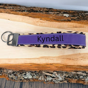 Personalized Leopard Print Wristlet Keychain, Leopard Key Fob, Custom Name Laser Engraved Leatherette Keychain, Gift for Her